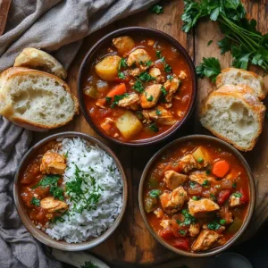 Three variations of Nicole’s slow cooker chicken stew served differently.