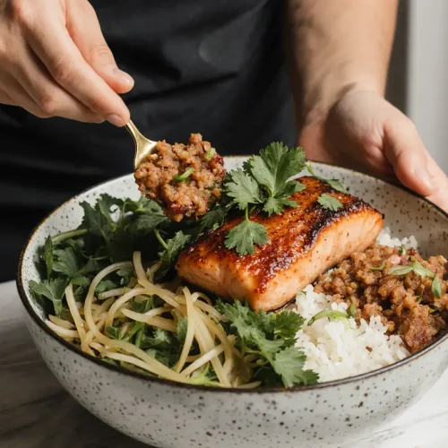 Bourbon Teriyaki Salmon Rice Bowl