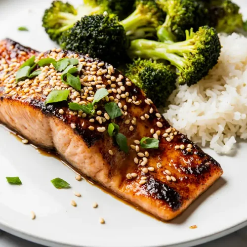 Air Fryer Maple Soy Salmon with Maple Soy Glaze and Rice