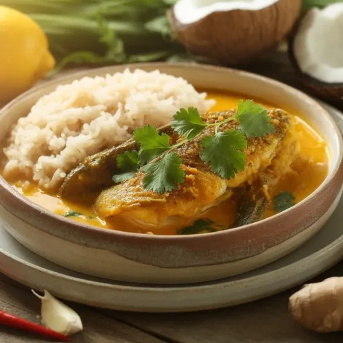 trout curry with coconut milk and fresh coriander