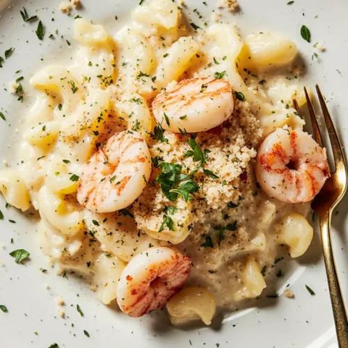 Creamy Seafood Mac and Cheese with Lobster served in a bowl topped with golden breadcrumbs and herbs.