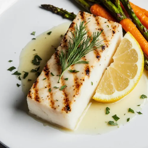 Easy grilled halibut recipe with vegetables for dinner