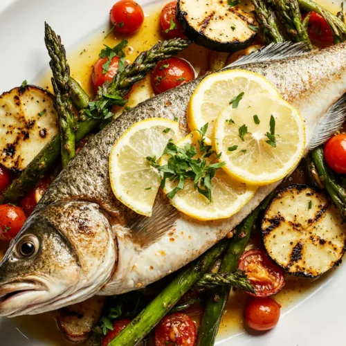 Easy grilled whole fish recipe with lemon, herbs, and olive oil drizzle.