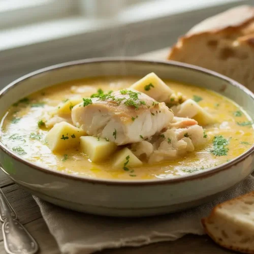 Smoked haddock chowder in a creamy bowl
