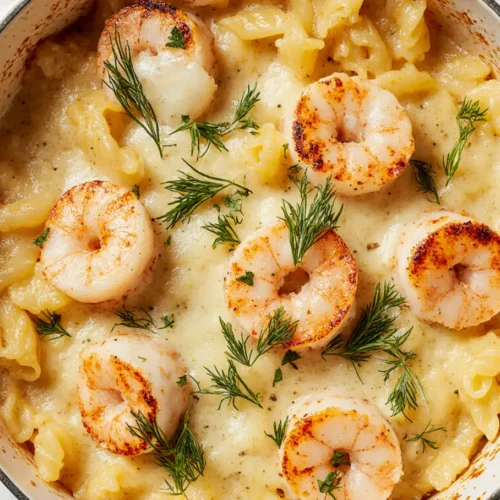Healthy Seafood Gratin Pasta Bake fresh from the oven with golden cheesy topping