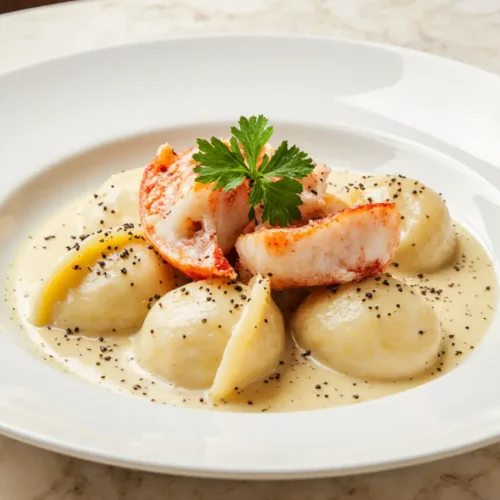 Lobster ravioli recipe easy served in a creamy butter sauce with tender lobster meat and fresh parsley garnish