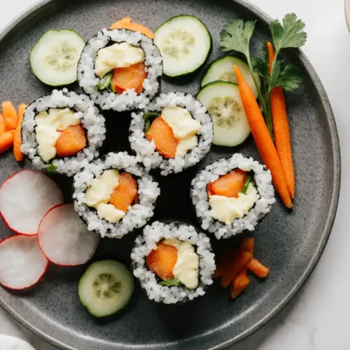 easy kimbap recipe for beginners with colorful rice and vegetables