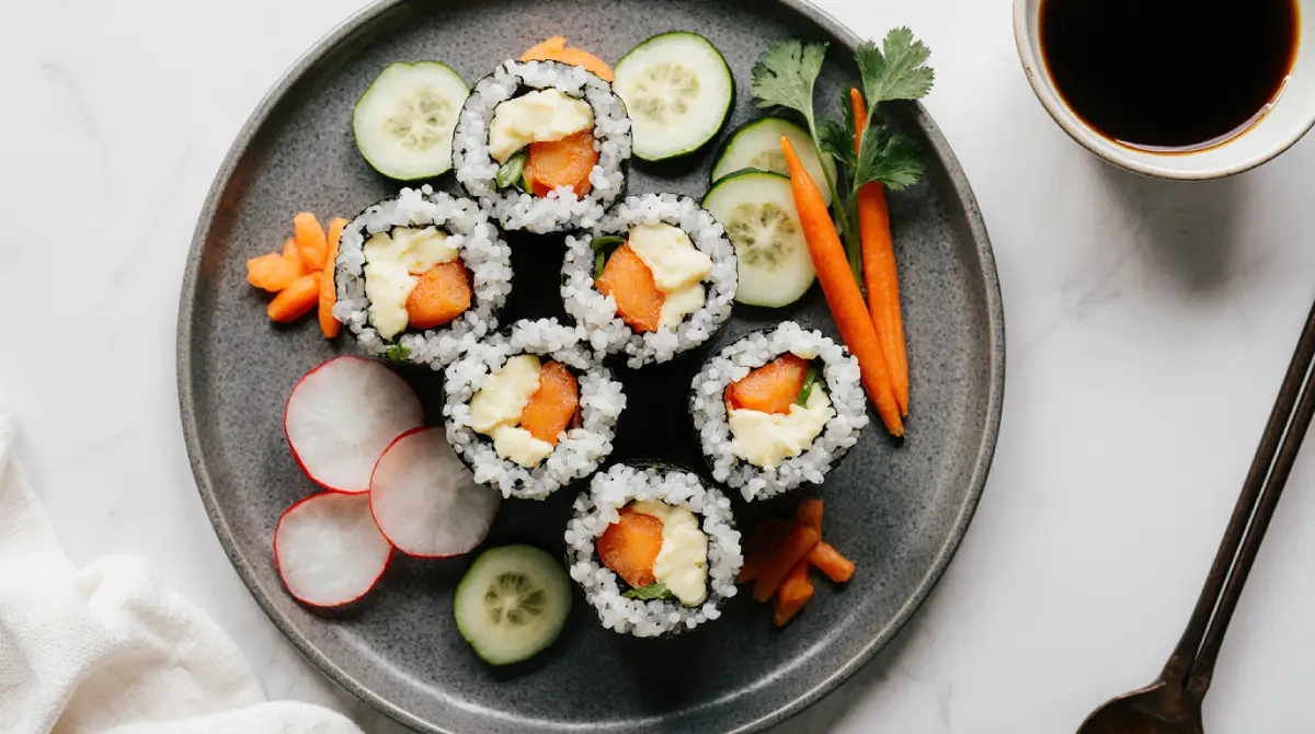 easy kimbap recipe for beginners with colorful rice and vegetables