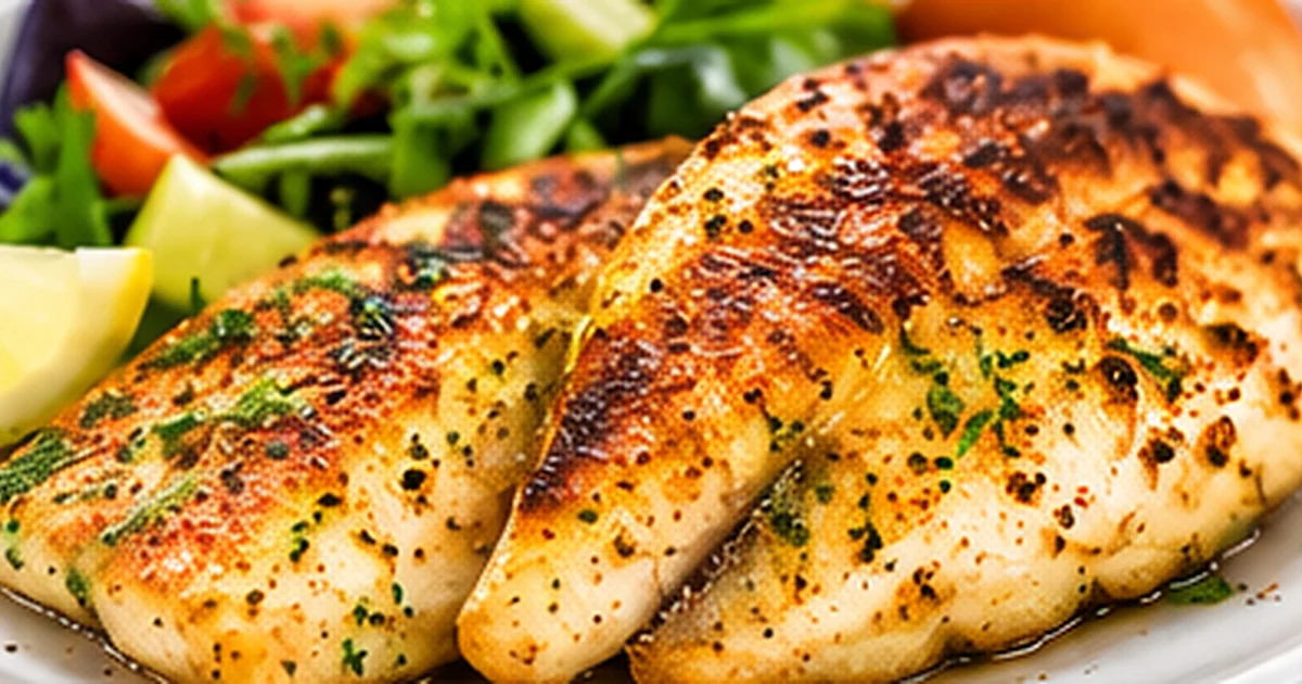 Air fryer tilapia fillets with smoky paprika and lime on a plate with greens