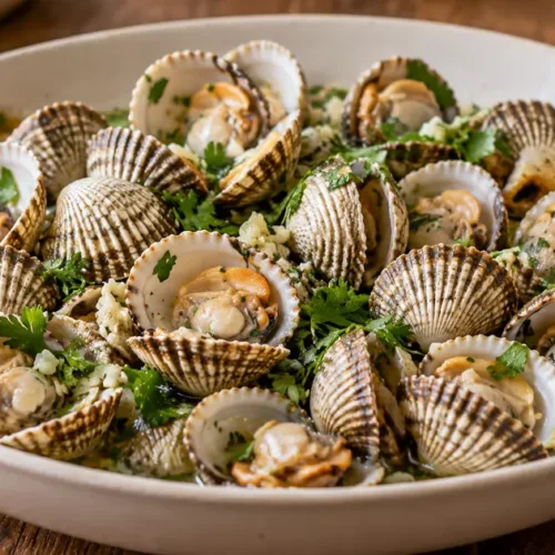 Steamed Cockles with Garlic, Parsley and Lemon