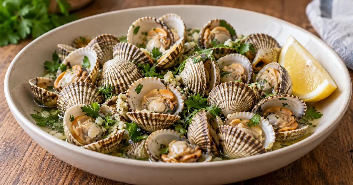 Steamed Cockles with Garlic, Parsley and Lemon